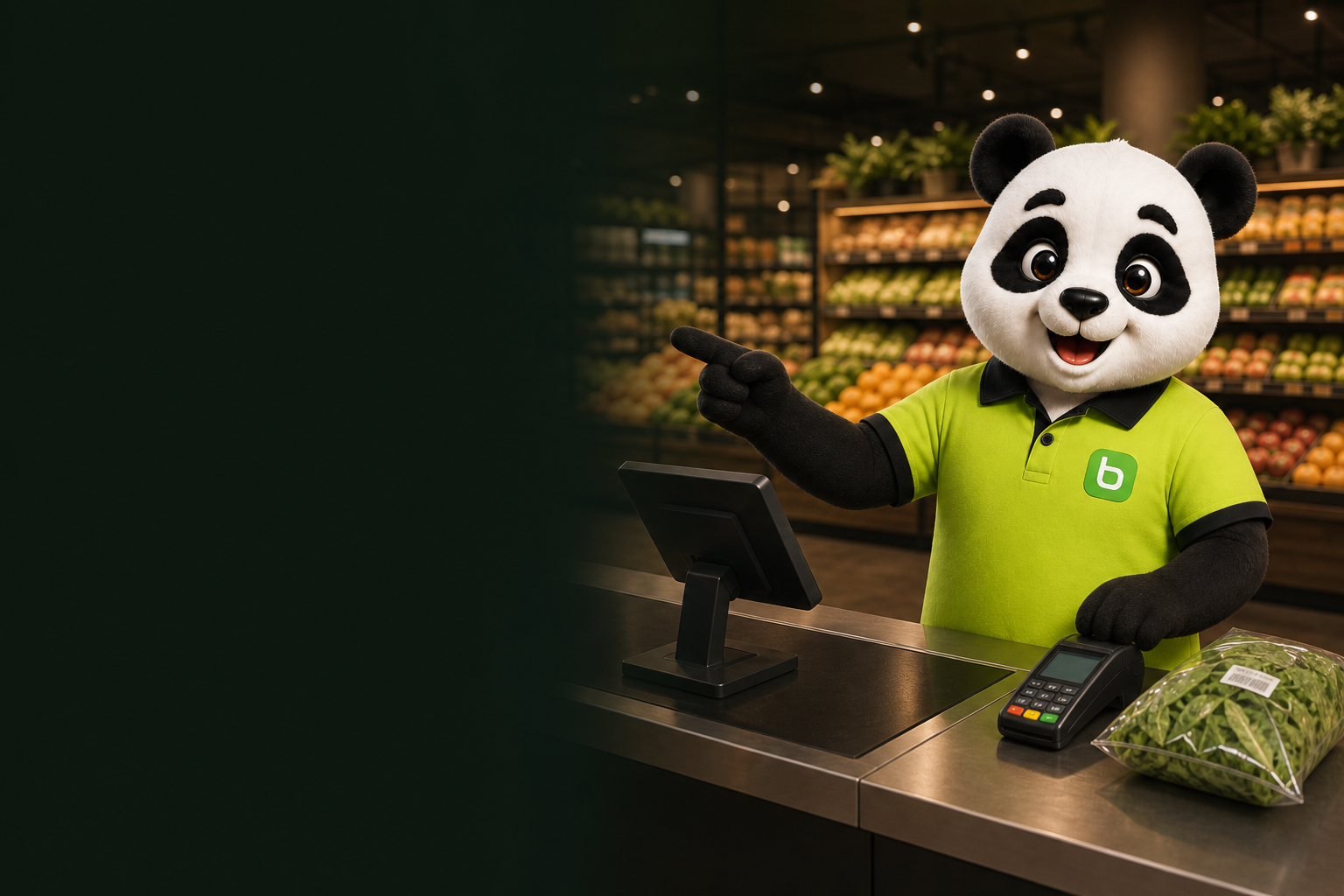 Mascote Bamboo no PDV frente de caixa